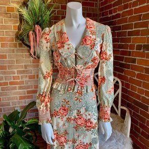 1970s Roses Nylon Maxi Dress & Jacket